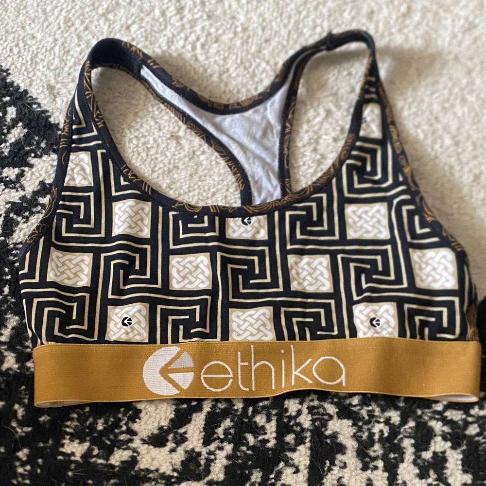 ethika Black & Gold Geometric Racerback Sports Bra